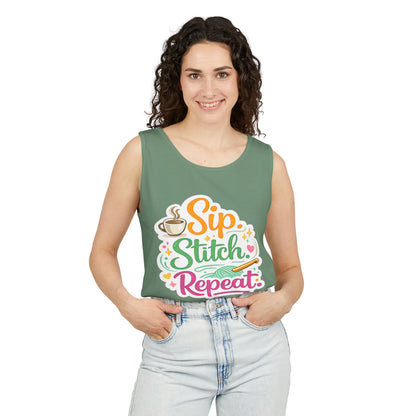 Sip. Stitch. Repeat.™ Tank Top – Crochet & Knitting Tank | Coffee Lover Craft Shirt