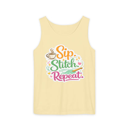 Sip. Stitch. Repeat.™ Tank Top – Crochet & Knitting Tank | Coffee Lover Craft Shirt