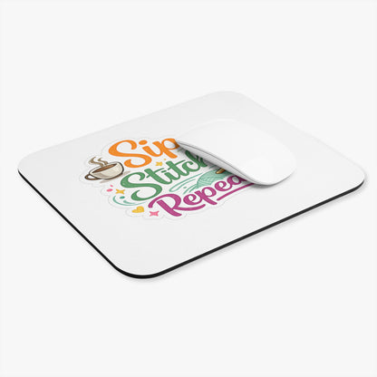 Sip Stitch Repeat™ Crochet Mouse Pad – Coffee Lover Craft Desk Accessory for Knitters & Makers