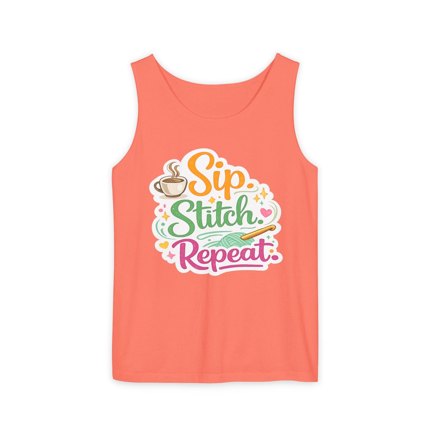 Sip. Stitch. Repeat.™ Tank Top – Crochet & Knitting Tank | Coffee Lover Craft Shirt