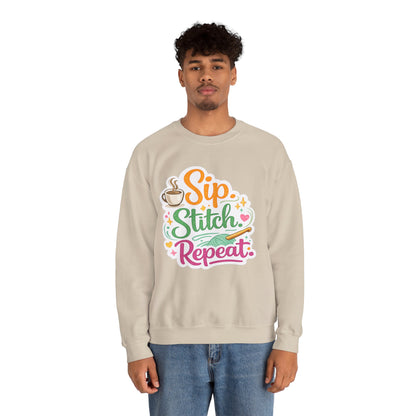 Sip. Stitch. Repeat.™ Sweatshirt — Cozy Maker Crewneck