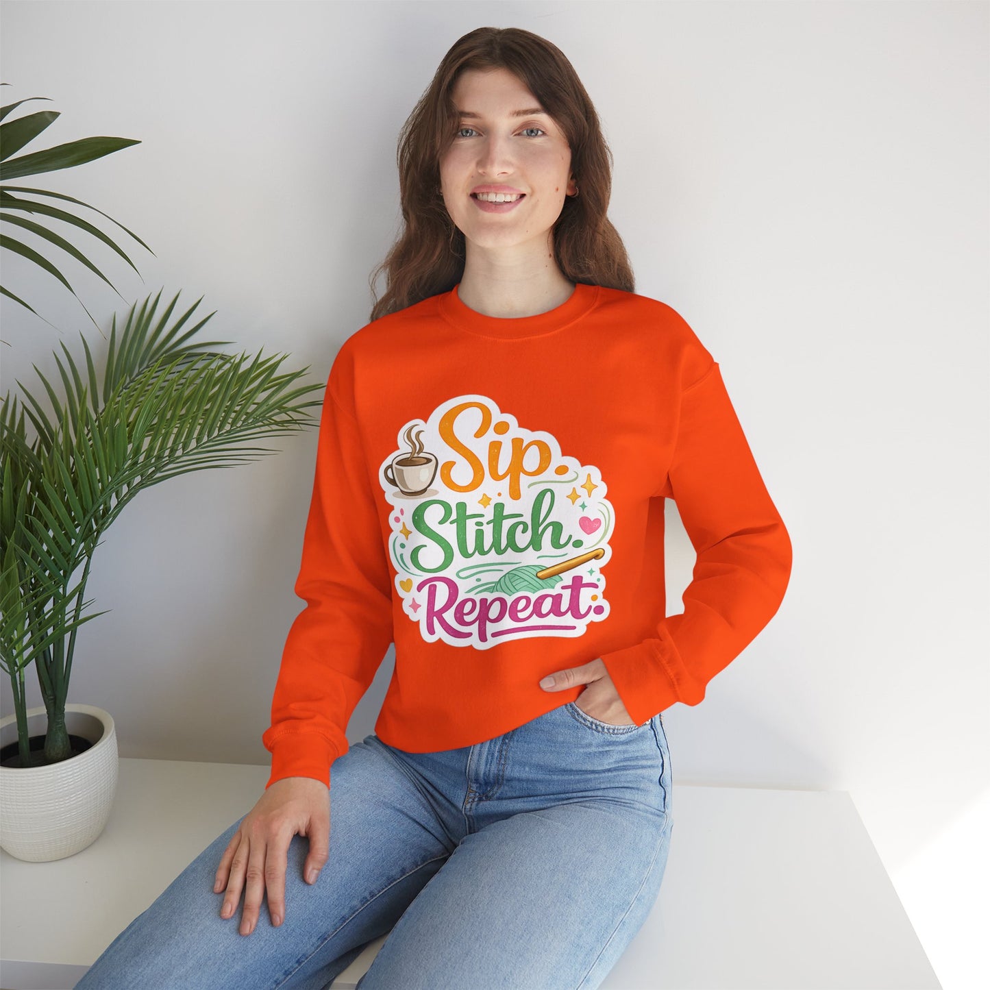 Sip. Stitch. Repeat.™ Sweatshirt — Cozy Maker Crewneck