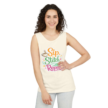 Sip. Stitch. Repeat.™ Tank Top – Crochet & Knitting Tank | Coffee Lover Craft Shirt