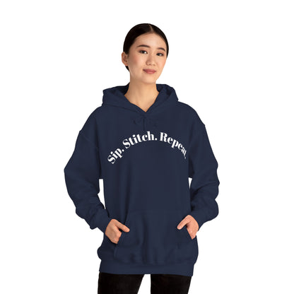 Sip. Stitch. Repeat.™ Hoodie – Cozy Crochet & Knitting Hoodie for Yarn Lovers | Crafting Pullover Sweatshirt