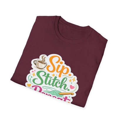 Sip. Stitch. Repeat.™ T-Shirt — Cute Crochet Knitting Crafter Tee