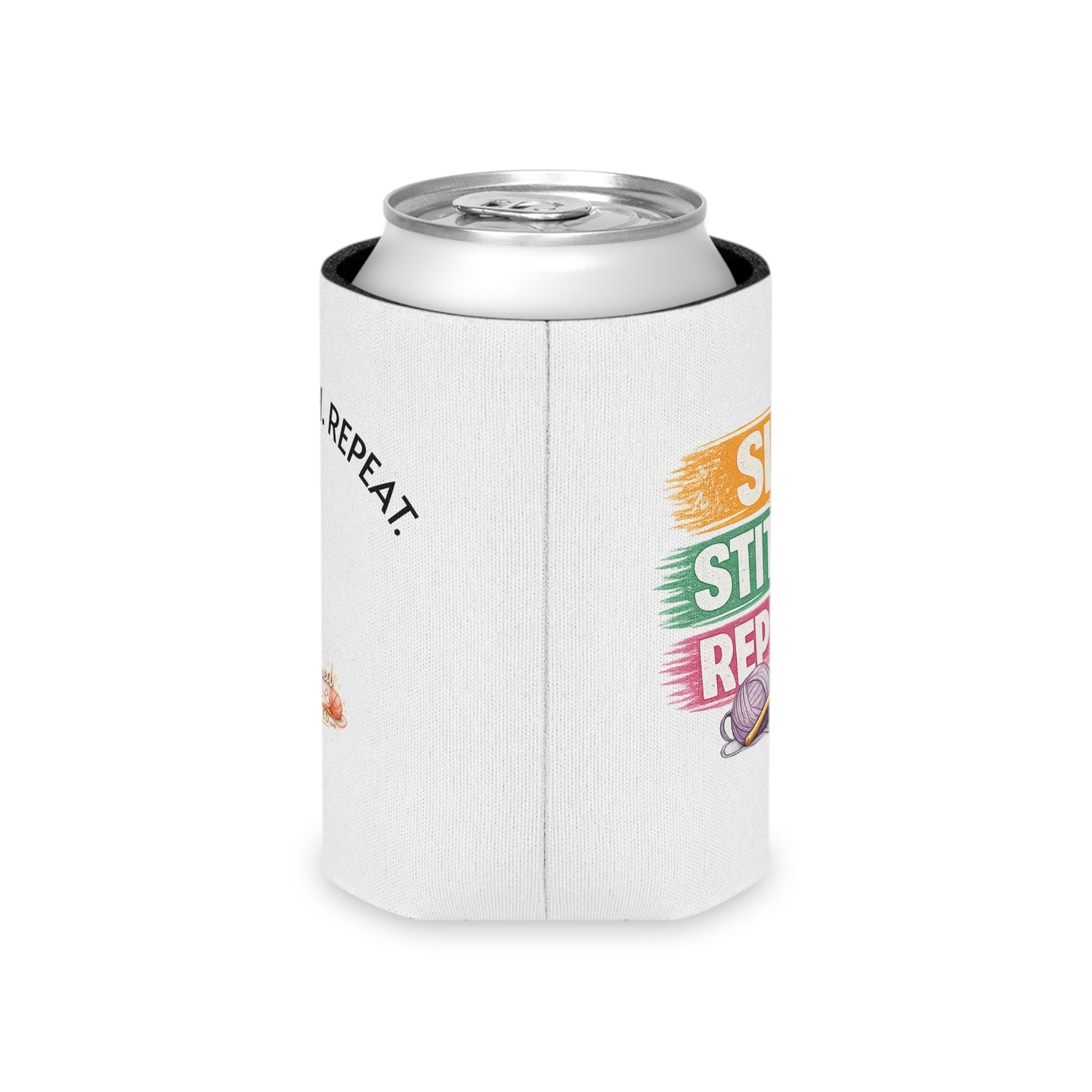 Sip Stitch Repeat™ Can Cooler – Crochet & Knitting Lover Drink Cozy for Craft Nights & Coffee Breaks