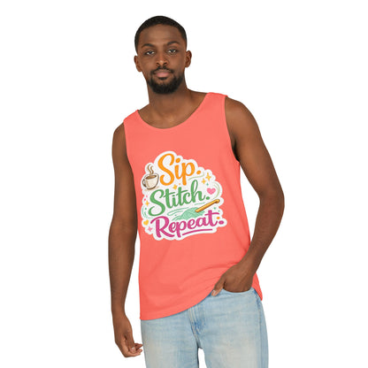 Sip. Stitch. Repeat.™ Tank Top – Crochet & Knitting Tank | Coffee Lover Craft Shirt