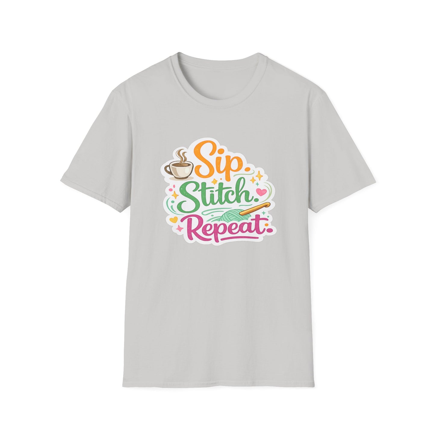 Sip. Stitch. Repeat.™ T-Shirt — Cute Crochet Knitting Crafter Tee