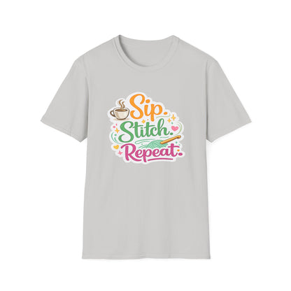 Sip. Stitch. Repeat.™ T-Shirt — Cute Crochet Knitting Crafter Tee