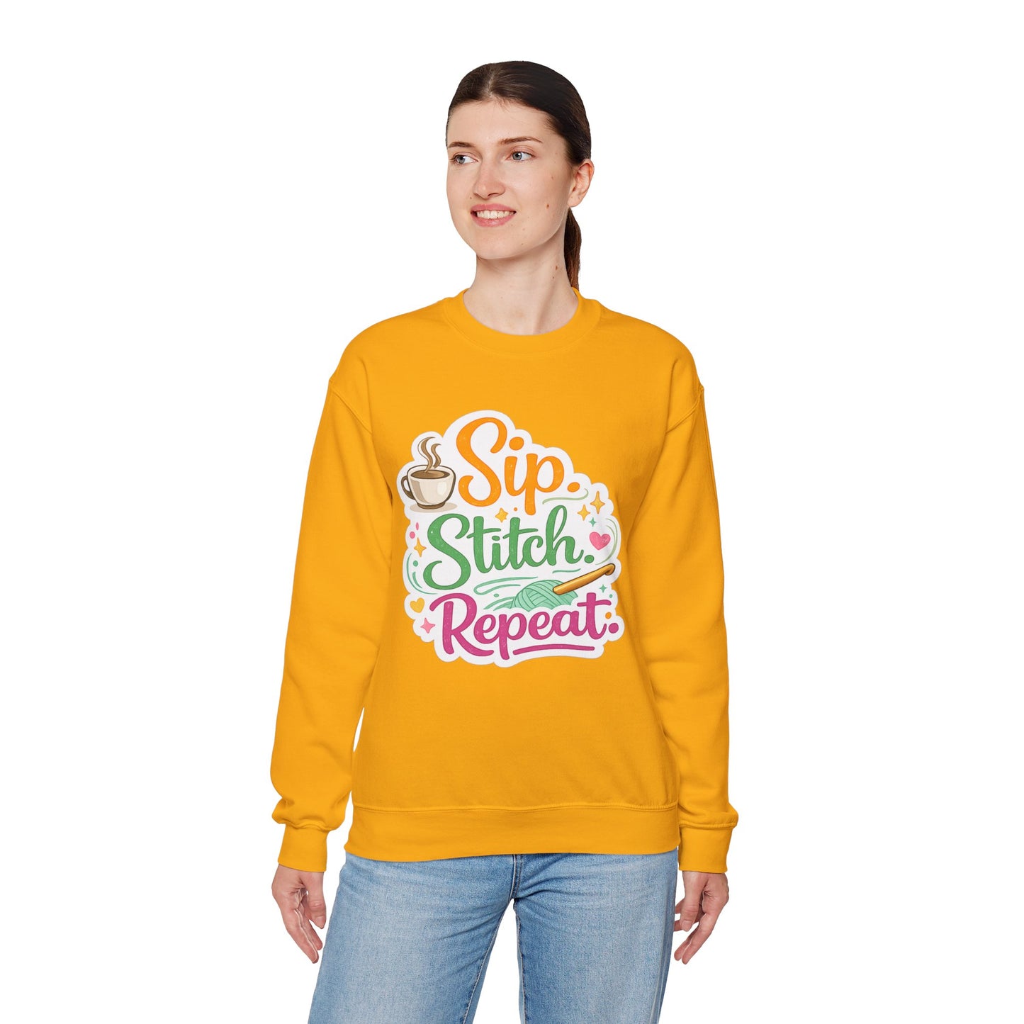 Sip. Stitch. Repeat.™ Sweatshirt — Cozy Maker Crewneck