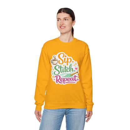 Sip. Stitch. Repeat.™ Sweatshirt — Cozy Maker Crewneck