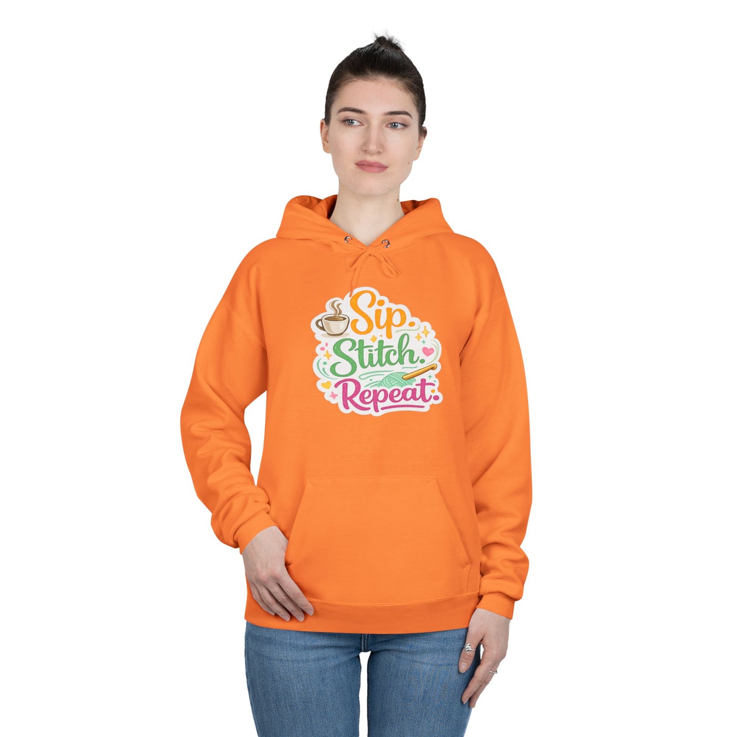 Sip. Stitch. Repeat.™ Hoodie – Cozy Crochet & Coffee Pullover for Makers | Yarn Lover Craft Hoodie