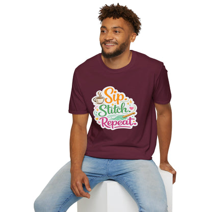 Sip. Stitch. Repeat.™ T-Shirt — Cute Crochet Knitting Crafter Tee