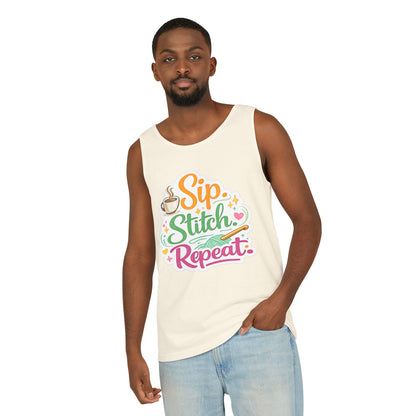 Sip. Stitch. Repeat.™ Tank Top – Crochet & Knitting Tank | Coffee Lover Craft Shirt