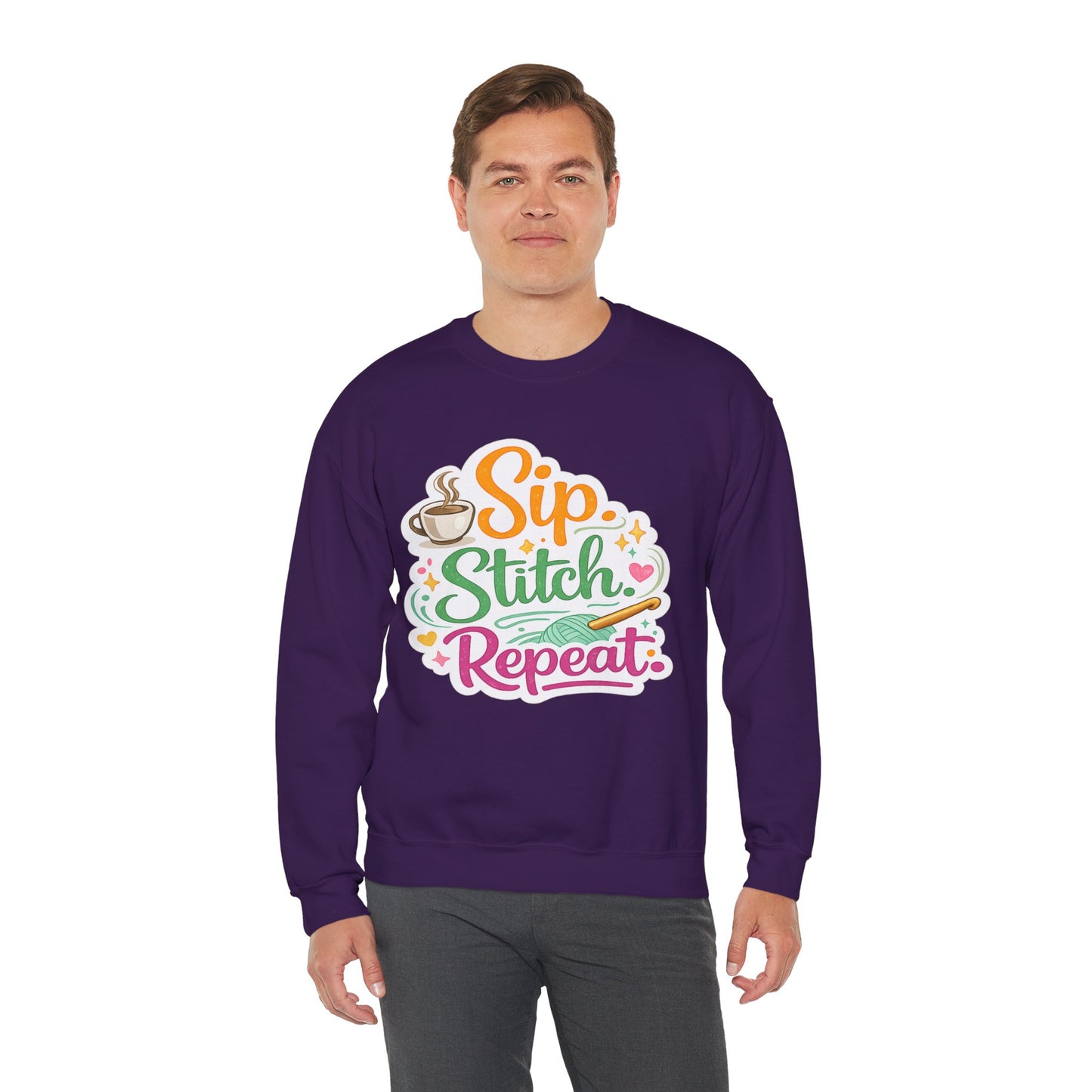 Sip. Stitch. Repeat.™ Sweatshirt — Cozy Maker Crewneck