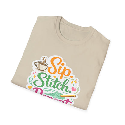 Sip. Stitch. Repeat.™ T-Shirt — Cute Crochet Knitting Crafter Tee