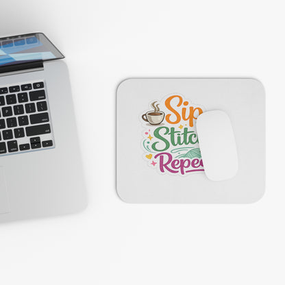 Sip Stitch Repeat™ Crochet Mouse Pad – Coffee Lover Craft Desk Accessory for Knitters & Makers