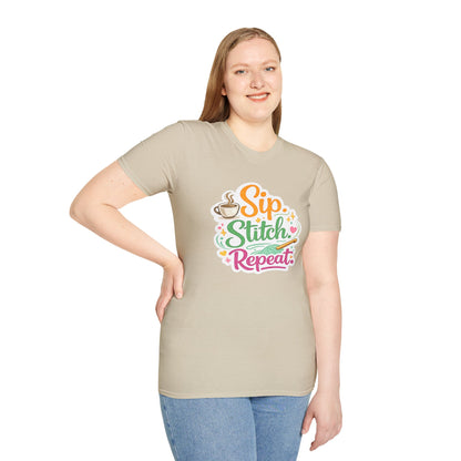 Sip. Stitch. Repeat.™ T-Shirt — Cute Crochet Knitting Crafter Tee
