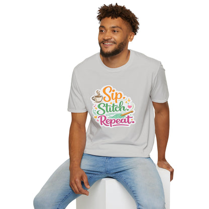 Sip. Stitch. Repeat.™ T-Shirt — Cute Crochet Knitting Crafter Tee