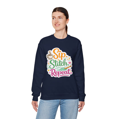 Sip. Stitch. Repeat.™ Sweatshirt — Cozy Maker Crewneck
