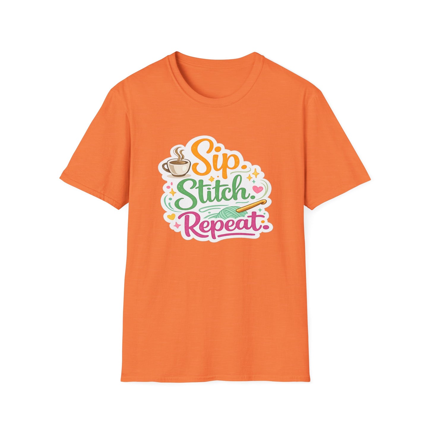 Sip. Stitch. Repeat.™ T-Shirt — Cute Crochet Knitting Crafter Tee