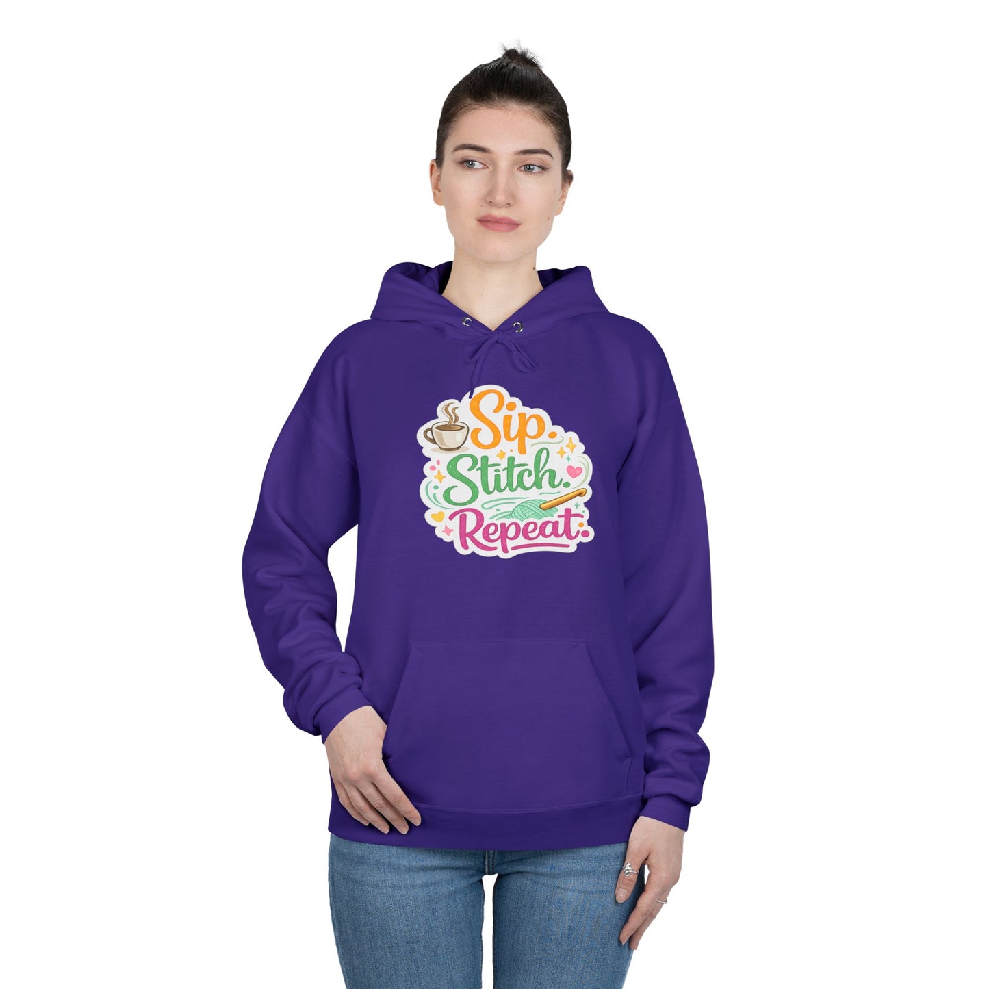 Sip. Stitch. Repeat.™ Hoodie – Cozy Crochet & Coffee Pullover for Makers | Yarn Lover Craft Hoodie
