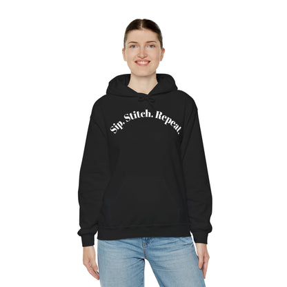 Sip. Stitch. Repeat.™ Hoodie – Cozy Crochet & Knitting Hoodie for Yarn Lovers | Crafting Pullover Sweatshirt