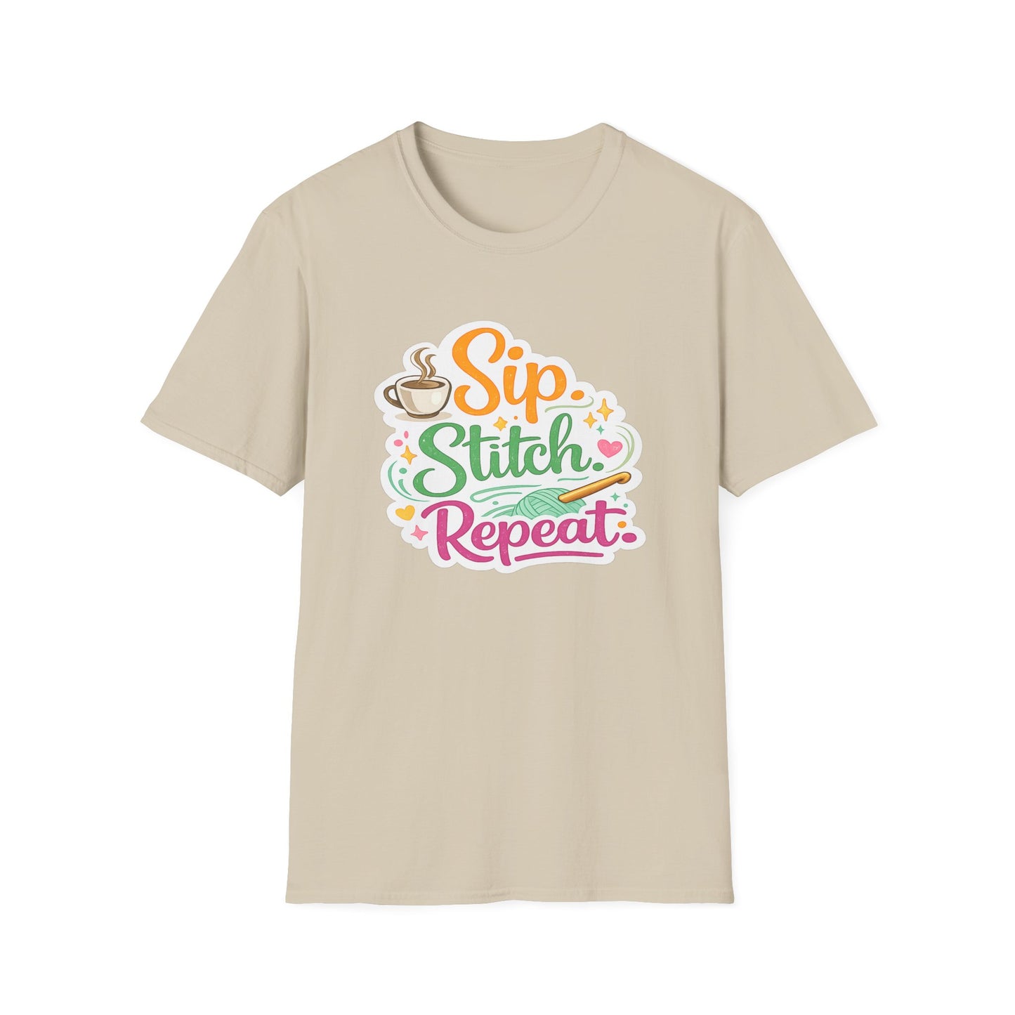 Sip. Stitch. Repeat.™ T-Shirt — Cute Crochet Knitting Crafter Tee