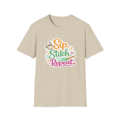 Sip. Stitch. Repeat.™ T-Shirt — Cute Crochet Knitting Crafter Tee