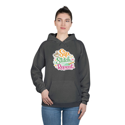 Sip. Stitch. Repeat.™ Hoodie – Cozy Crochet & Coffee Pullover for Makers | Yarn Lover Craft Hoodie