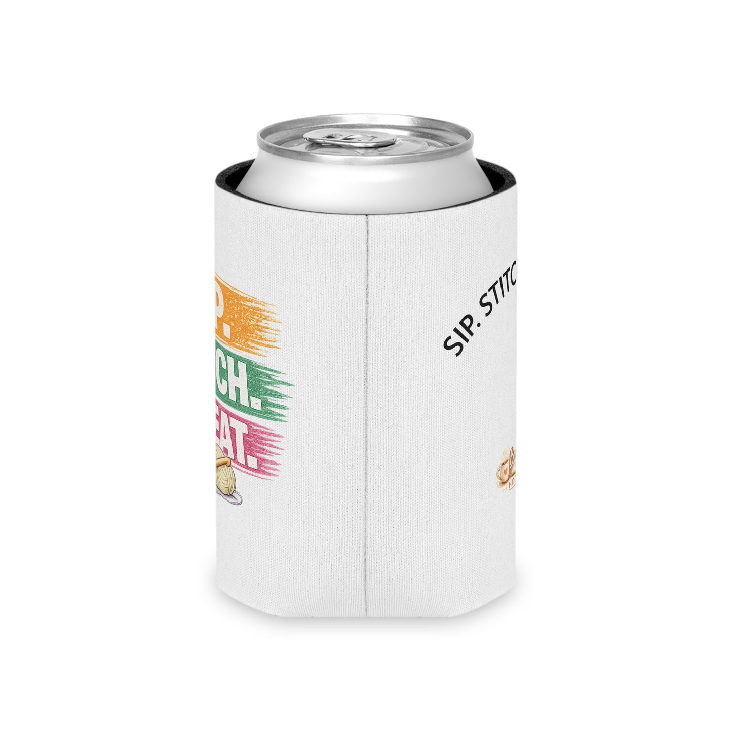 Sip Stitch Repeat™ Can Cooler – Crochet & Knitting Lover Drink Cozy for Craft Nights & Coffee Breaks