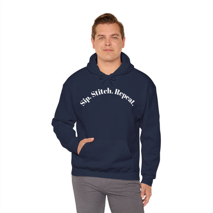 Sip. Stitch. Repeat.™ Hoodie – Cozy Crochet & Knitting Hoodie for Yarn Lovers | Crafting Pullover Sweatshirt
