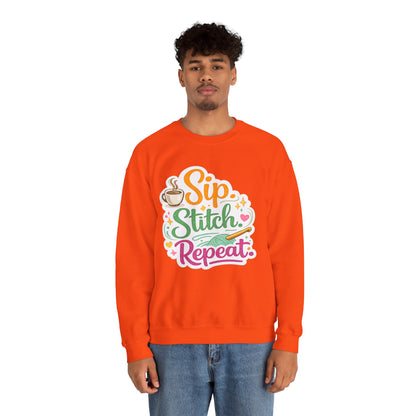 Sip. Stitch. Repeat.™ Sweatshirt — Cozy Maker Crewneck