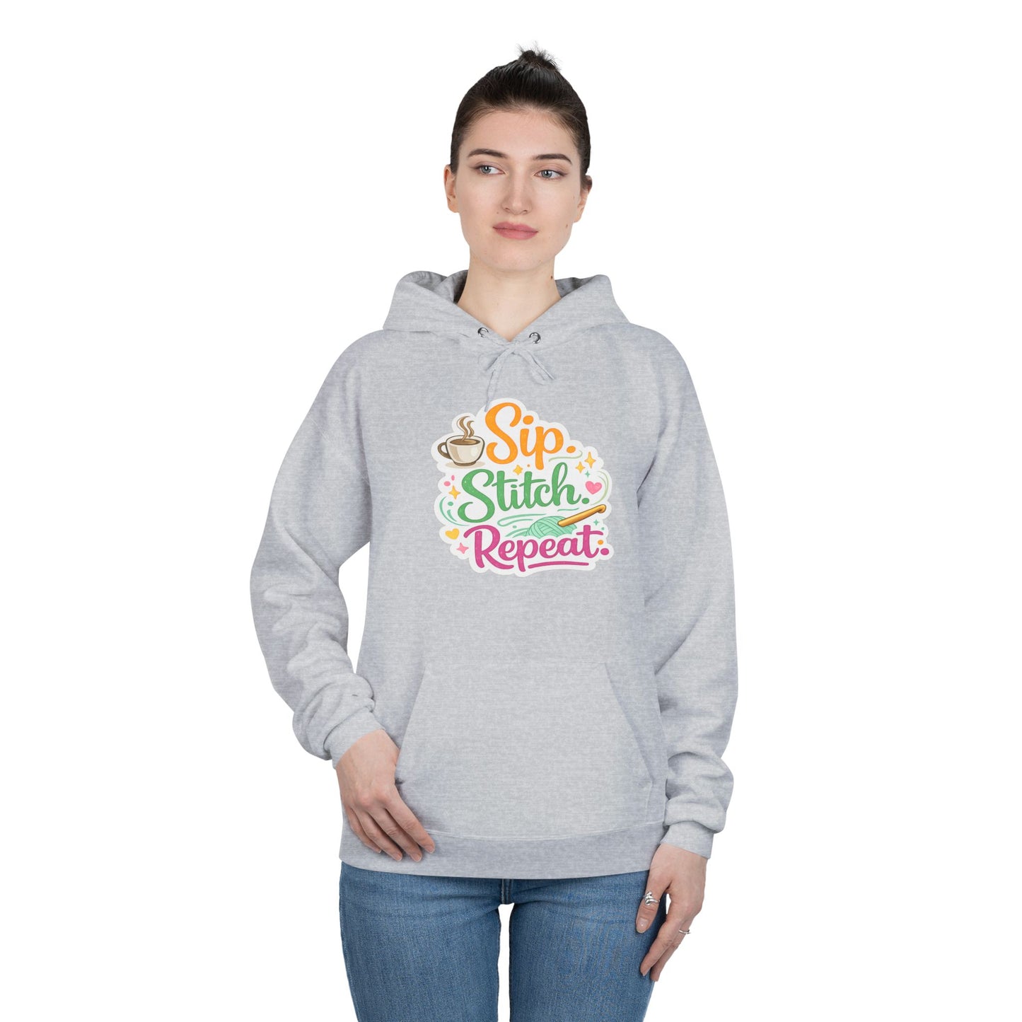 Sip. Stitch. Repeat.™ Hoodie – Cozy Crochet & Coffee Pullover for Makers | Yarn Lover Craft Hoodie