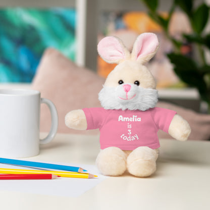 Personalized Birthday Plush Animal – Custom Name & Age Teddy, Bunny, Lion, Panda Gift for Kids