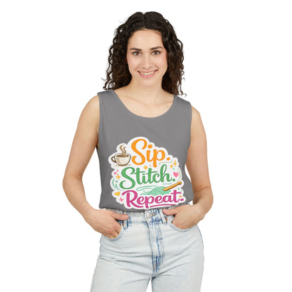 Sip. Stitch. Repeat.™ Tank Top – Crochet & Knitting Tank | Coffee Lover Craft Shirt