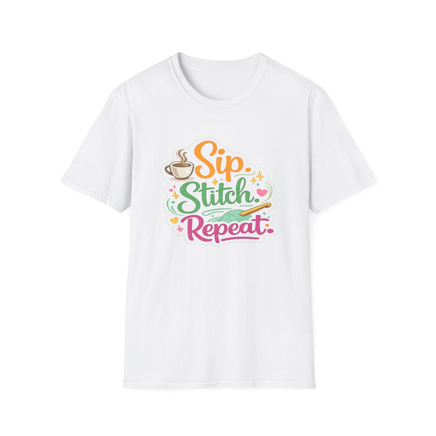Sip. Stitch. Repeat.™ T-Shirt — Cute Crochet Knitting Crafter Tee
