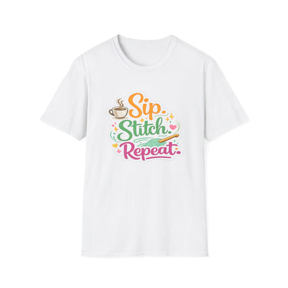 Sip. Stitch. Repeat.™ T-Shirt — Cute Crochet Knitting Crafter Tee
