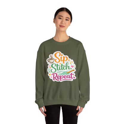 Sip. Stitch. Repeat.™ Sweatshirt — Cozy Maker Crewneck
