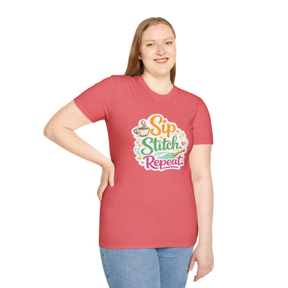 Sip. Stitch. Repeat.™ T-Shirt — Cute Crochet Knitting Crafter Tee