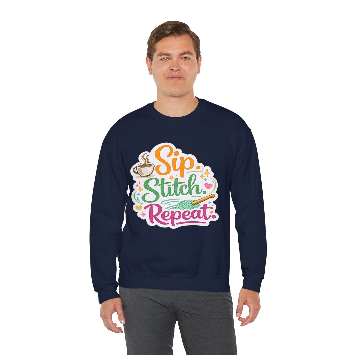Sip. Stitch. Repeat.™ Sweatshirt — Cozy Maker Crewneck