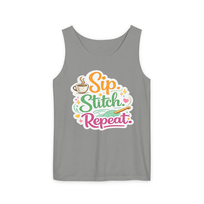 Sip. Stitch. Repeat.™ Tank Top – Crochet & Knitting Tank | Coffee Lover Craft Shirt