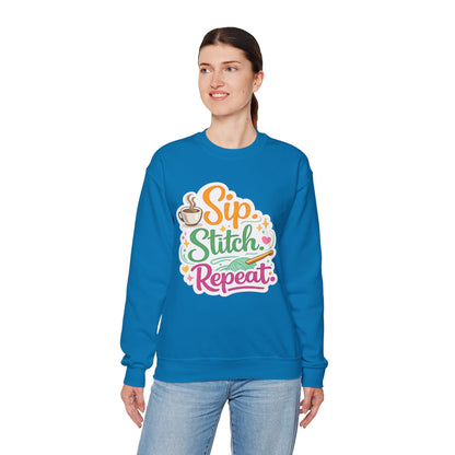 Sip. Stitch. Repeat.™ Sweatshirt — Cozy Maker Crewneck