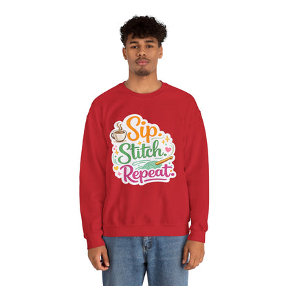 Sip. Stitch. Repeat.™ Sweatshirt — Cozy Maker Crewneck